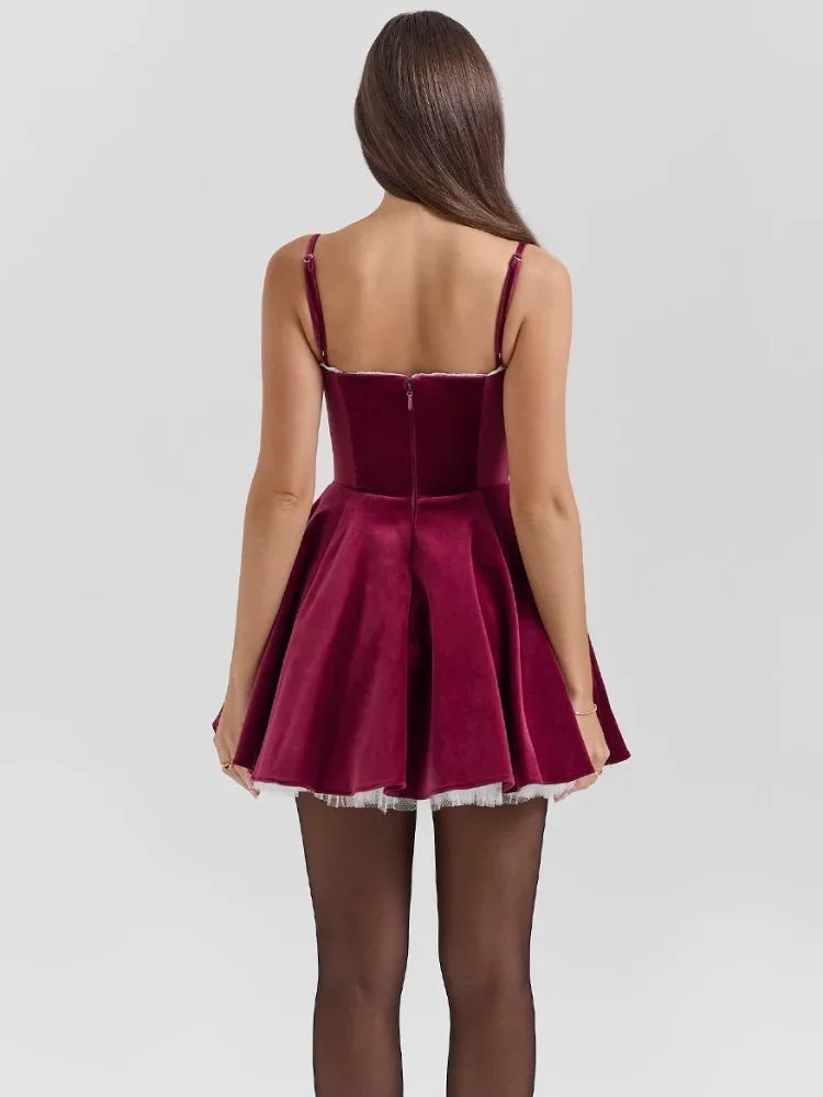 Bonnie | Women's Burgundy Sleeveless Velvet Mini Party Dress