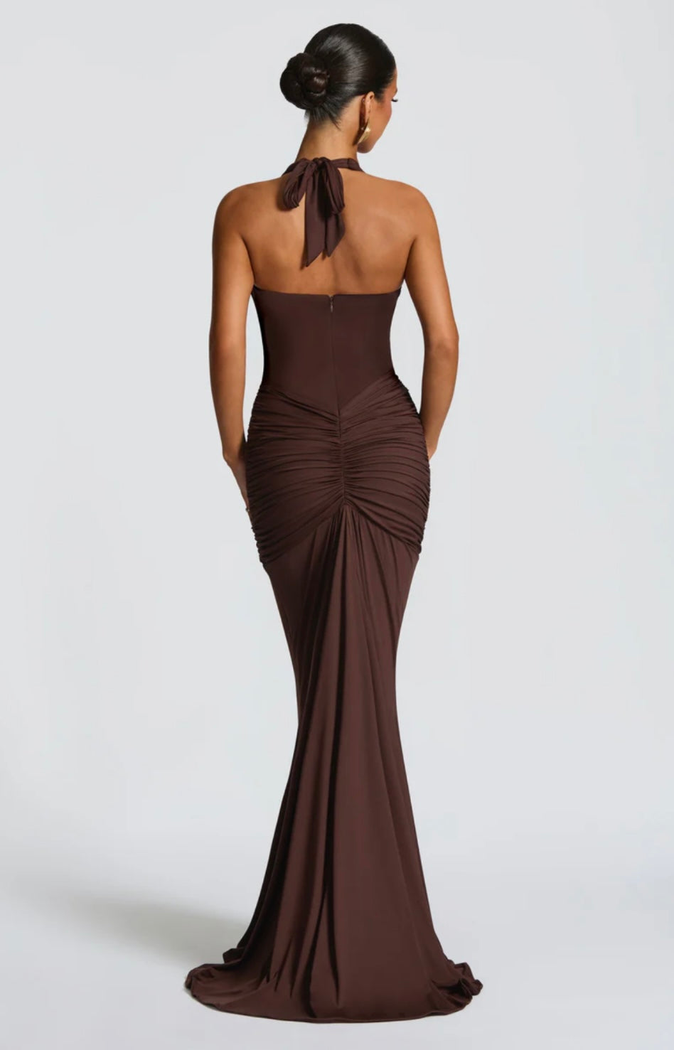 Natasha | Ruched Bodycon Plunging Halter Maxi Dress