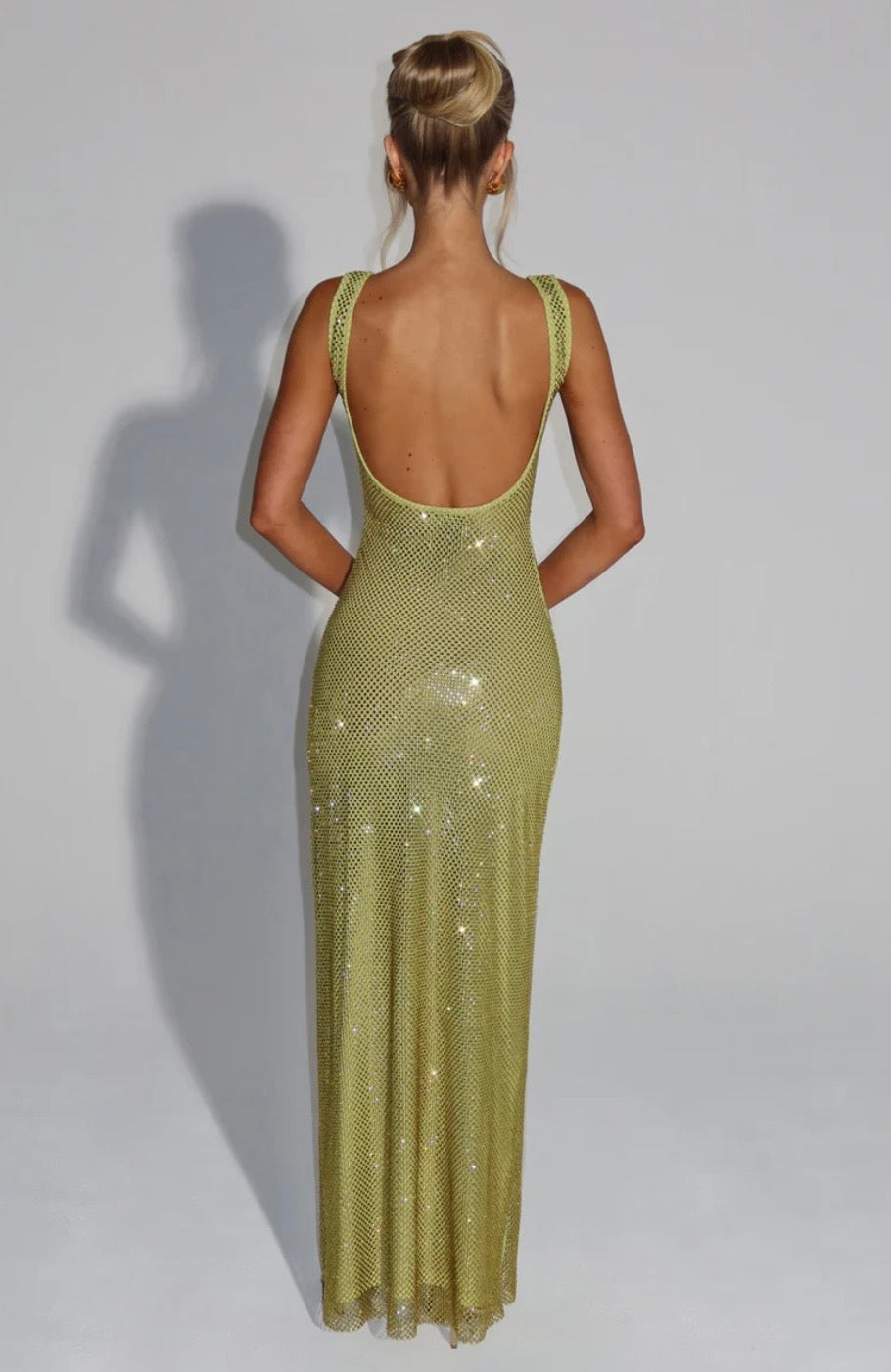 Olivia | Embellished Square Neck Crystal Mesh Maxi Dress