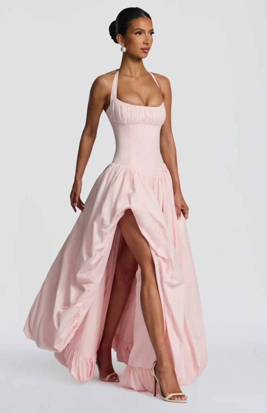 Rosalee | Sculpted Bodice Halter Maxi Dress with Side Split