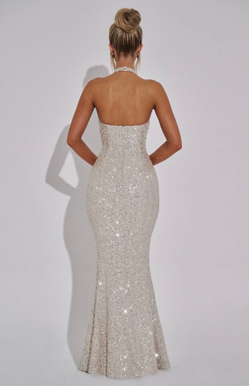 Estara | Contoured Fishtail Embellished Halter Maxi Dress