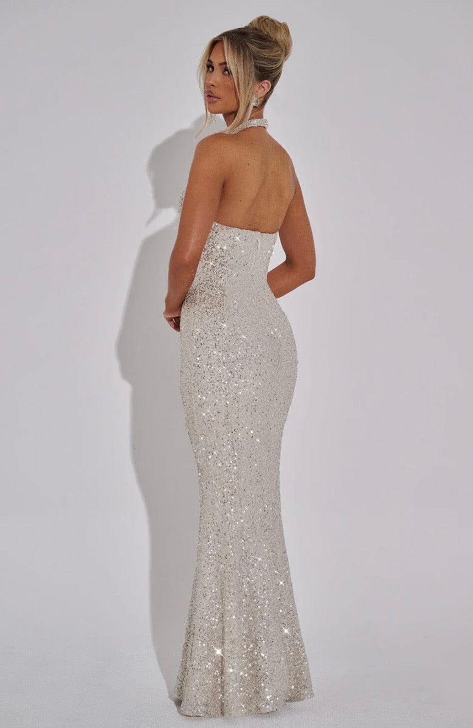 Estara | Contoured Fishtail Embellished Halter Maxi Dress