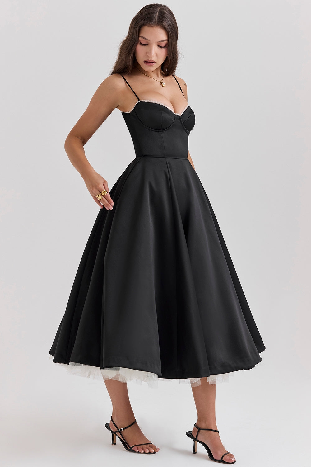 Daisy | Structured Bodice Luxurious Satin Corset Midi Dress
