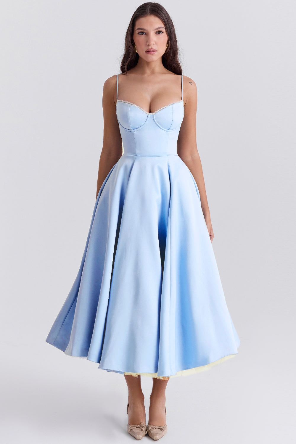 Daisy | Structured Bodice Luxurious Satin Corset Midi Dress