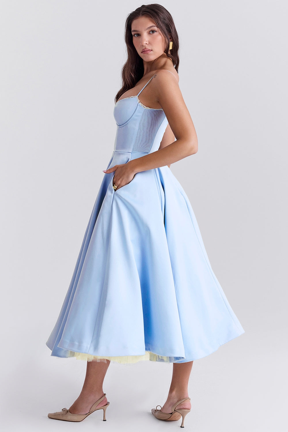 Daisy | Structured Bodice Luxurious Satin Corset Midi Dress