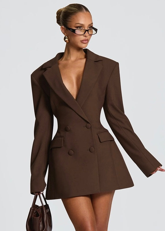 Casey | Structured Sharp Shoulder Plunge Choker Tailored Mini Dress