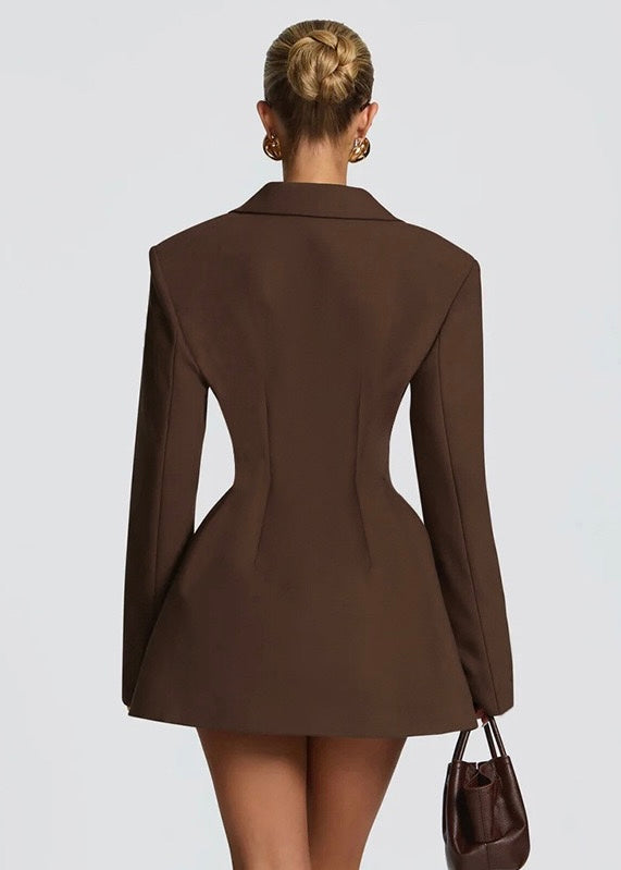 Casey | Structured Sharp Shoulder Plunge Choker Tailored Mini Dress