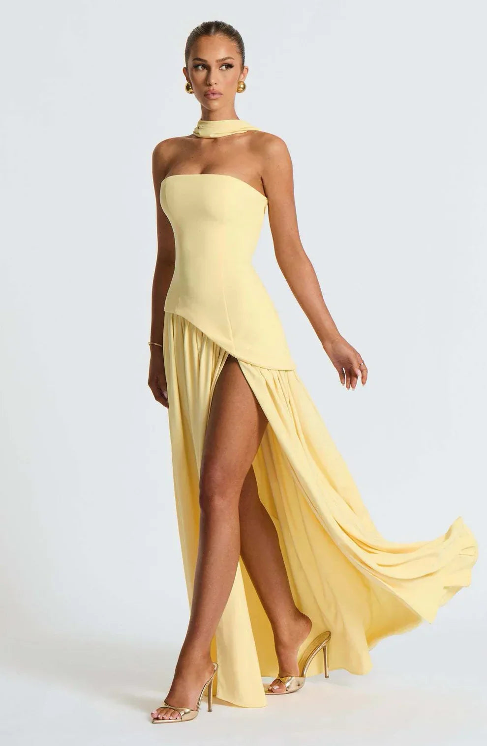 Donna | Asymmetrical Strapless Sculpted Maxi Dress