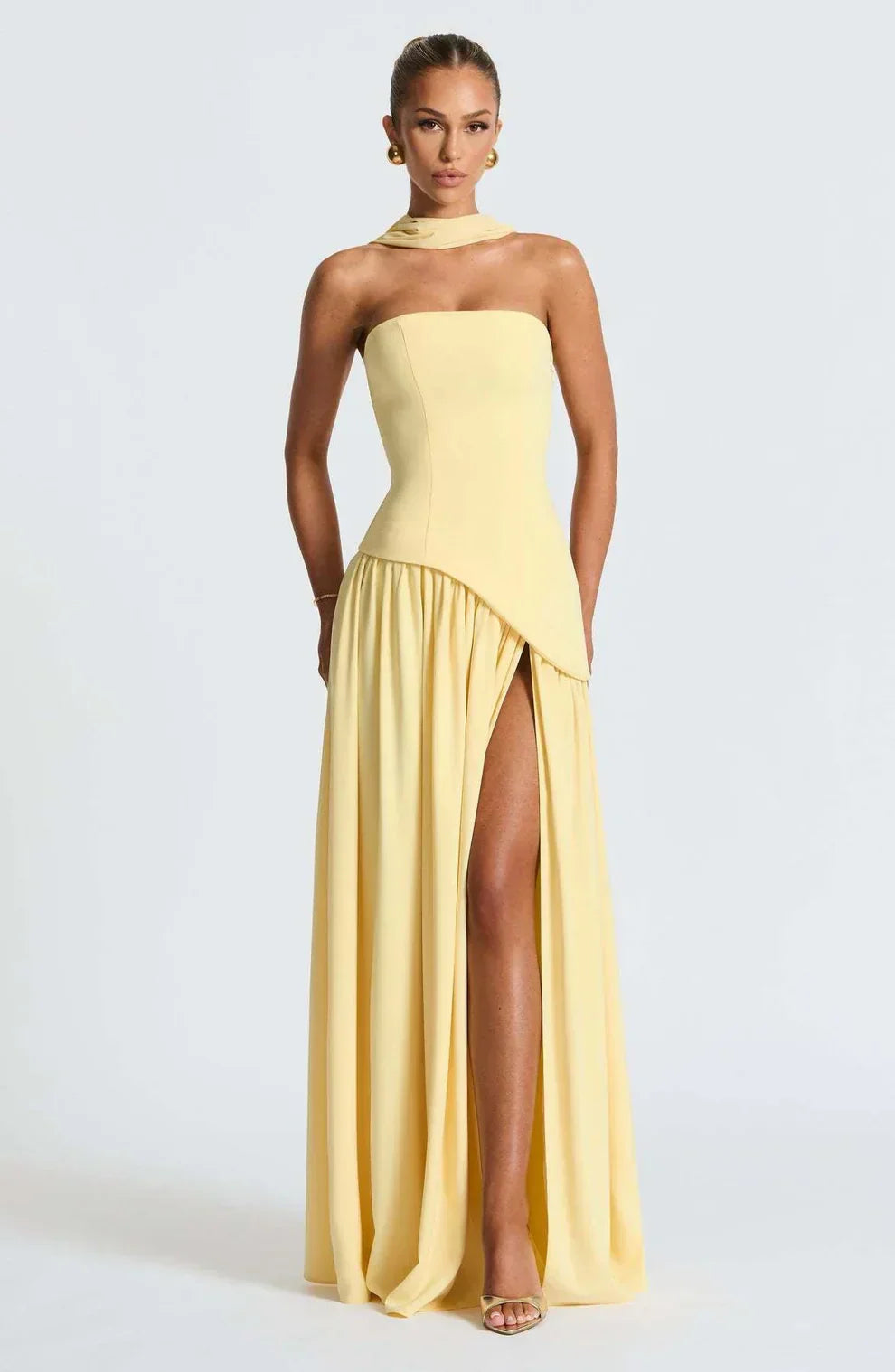 Donna | Asymmetrical Strapless Sculpted Maxi Dress