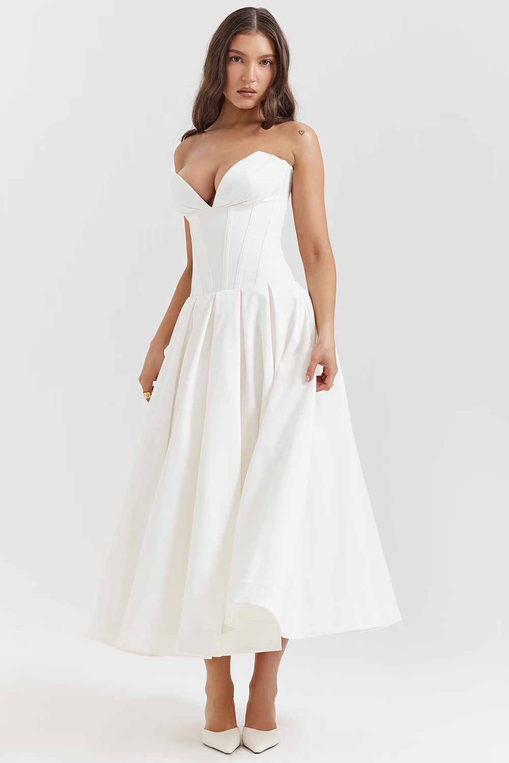 Nyssa | Full Pleated Romantic Silhouette Boned Corset Midi Dress