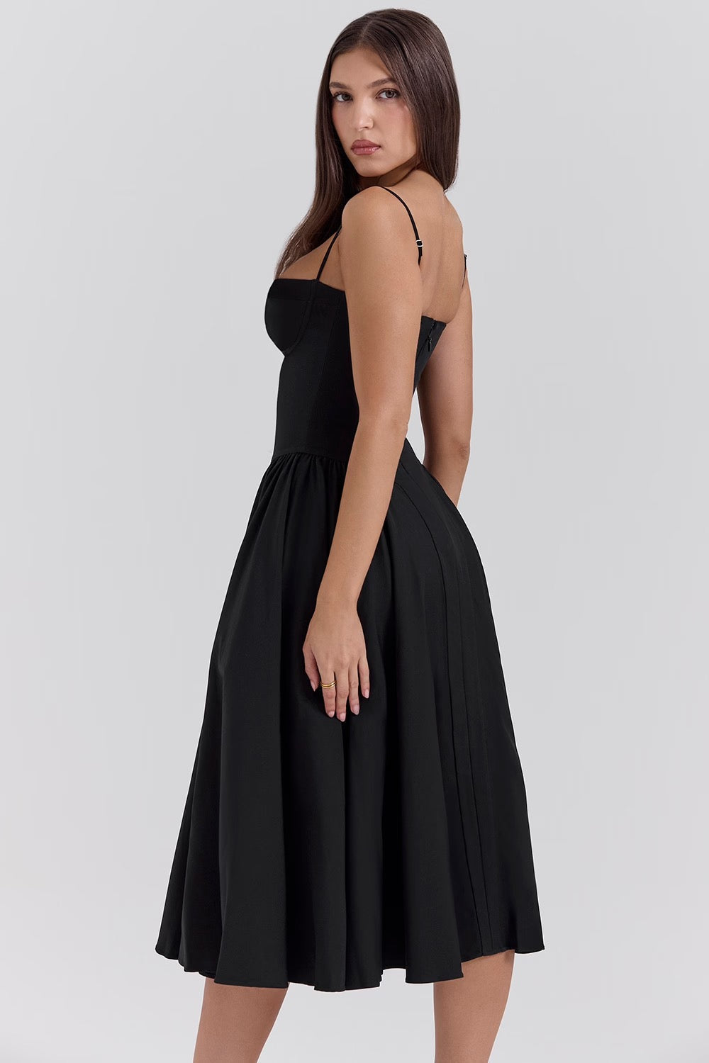 Charlotte | Underwired Sweetheart Twill Corset Midi Dress