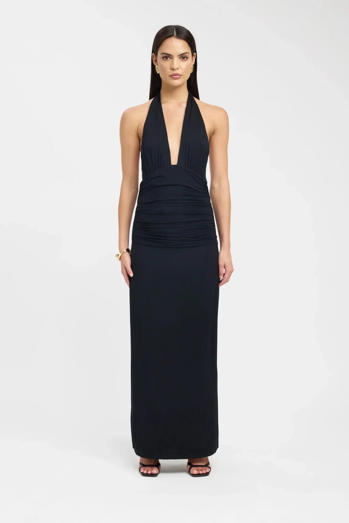 Ophelia | Open Back Ruched Plunging Maxi Dress
