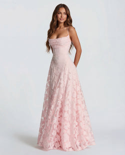 Sofia | Spaghetti Strap Straight Neckline Floral Lace Maxi Dress