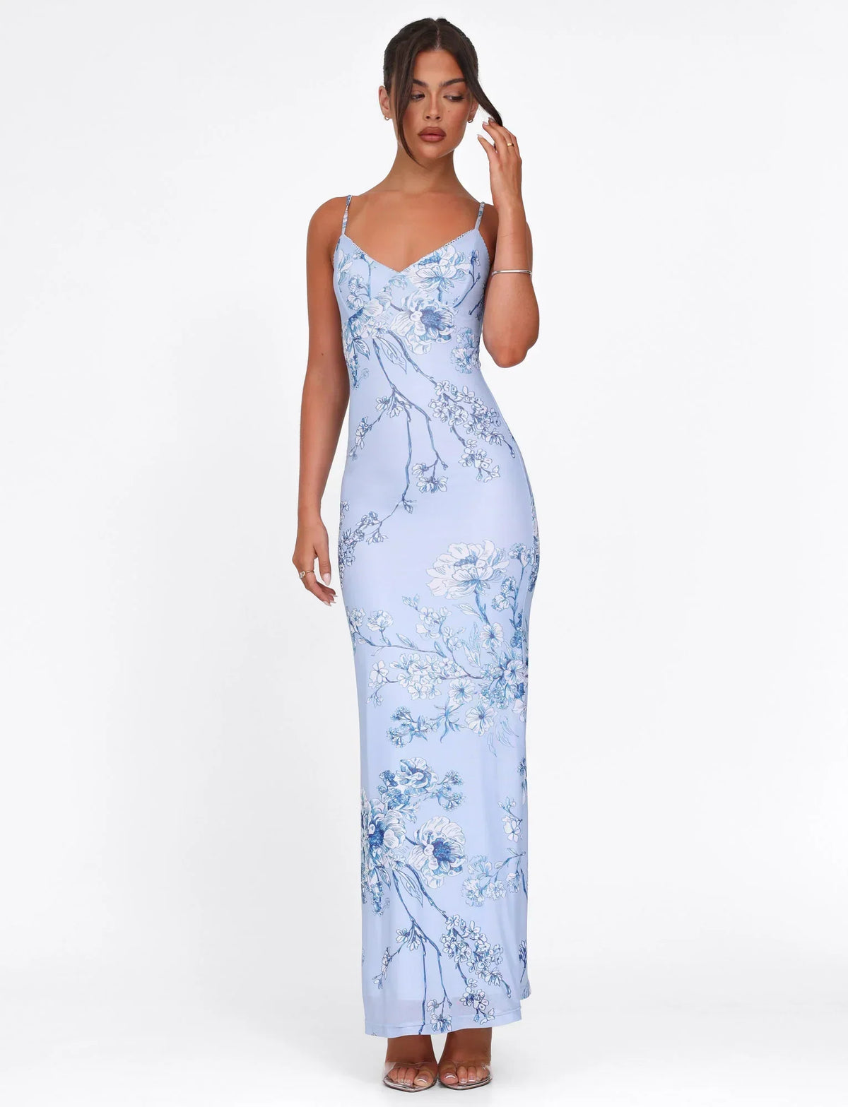 Julie | Elegant Printed Sleeveless  Rose Stripe Flowy Maxi Dress