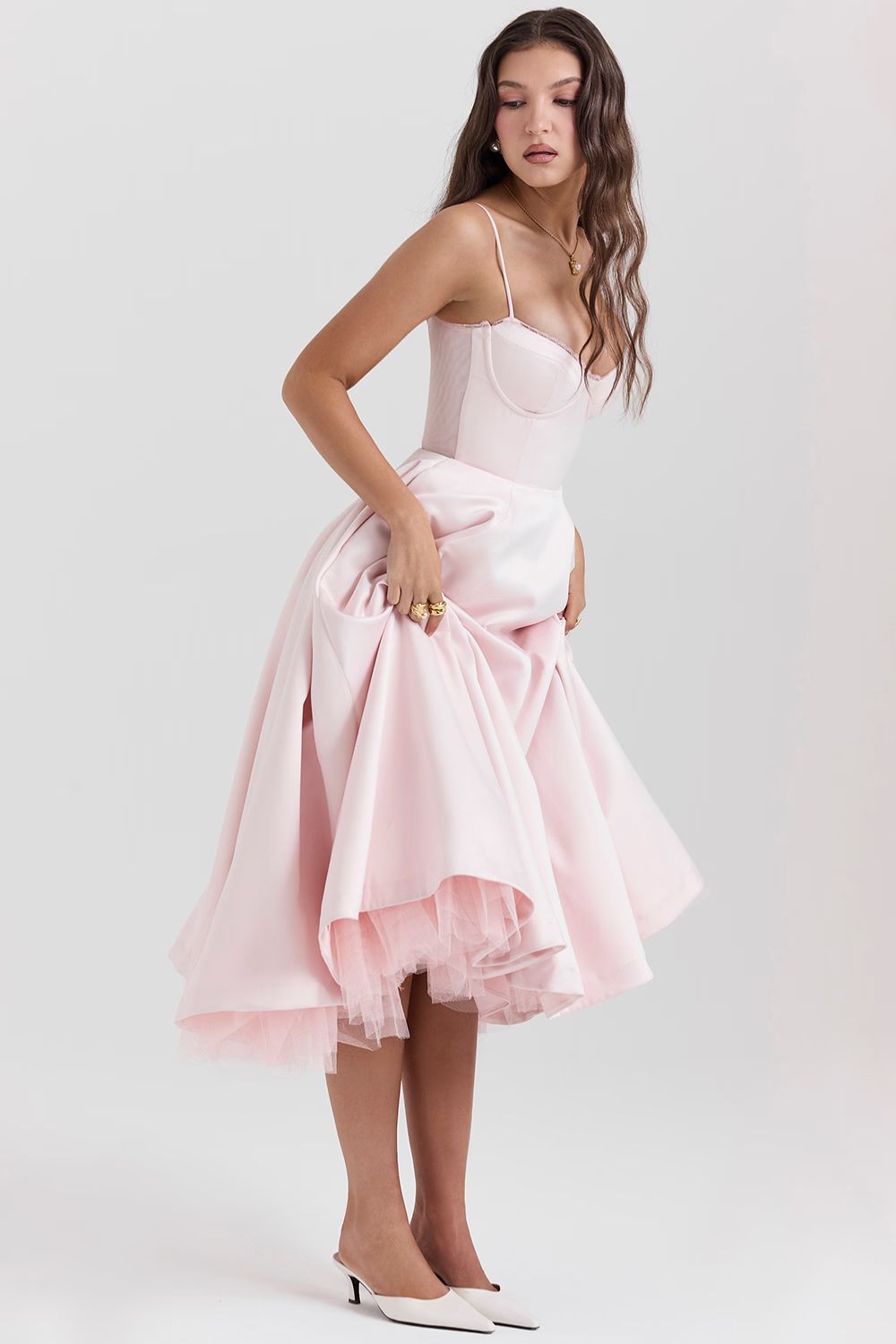 Daisy | Structured Bodice Luxurious Satin Corset Midi Dress