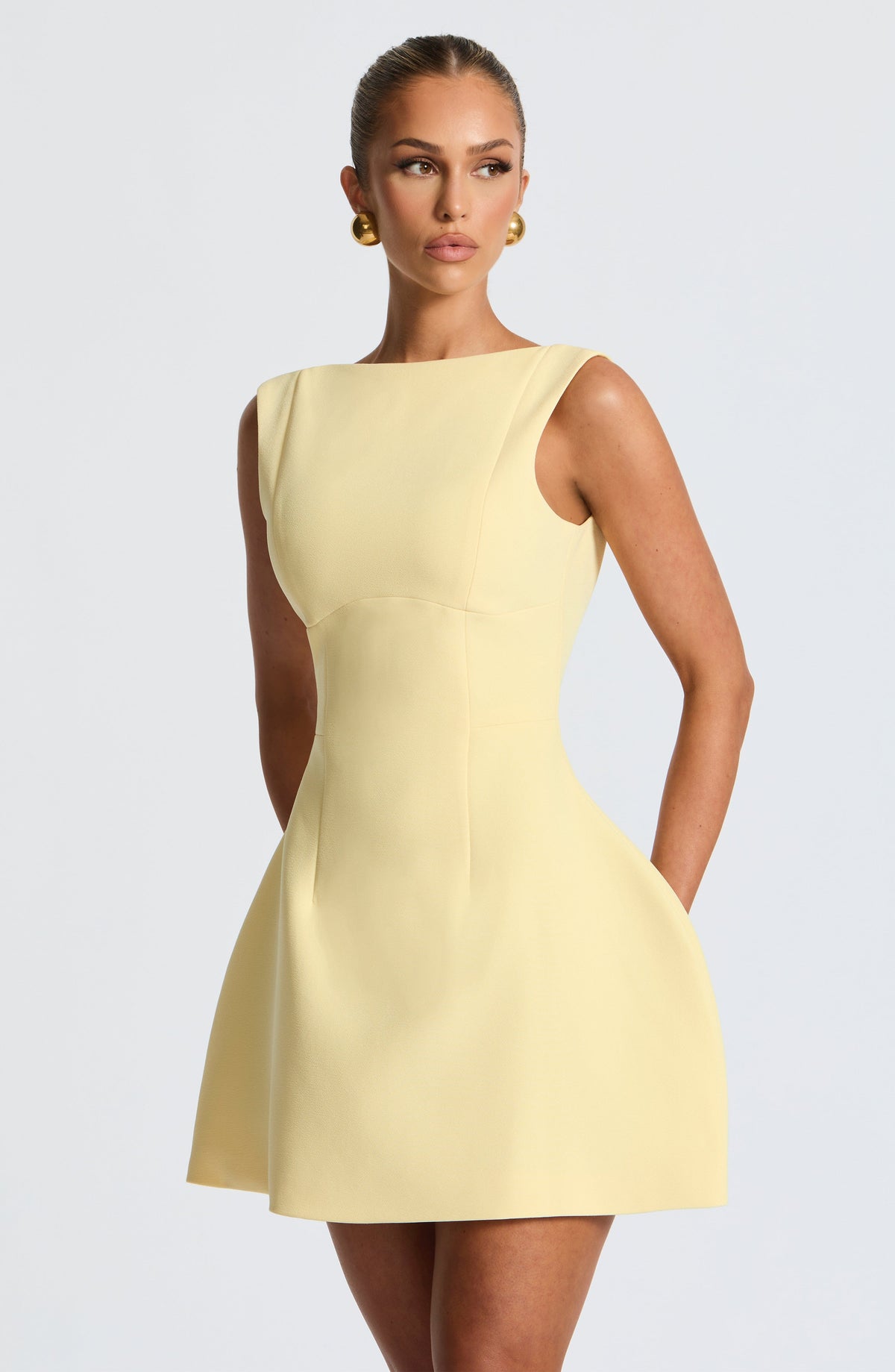Alana | Women's Boat Neck Bubble Skirt Mini Lemon Dress