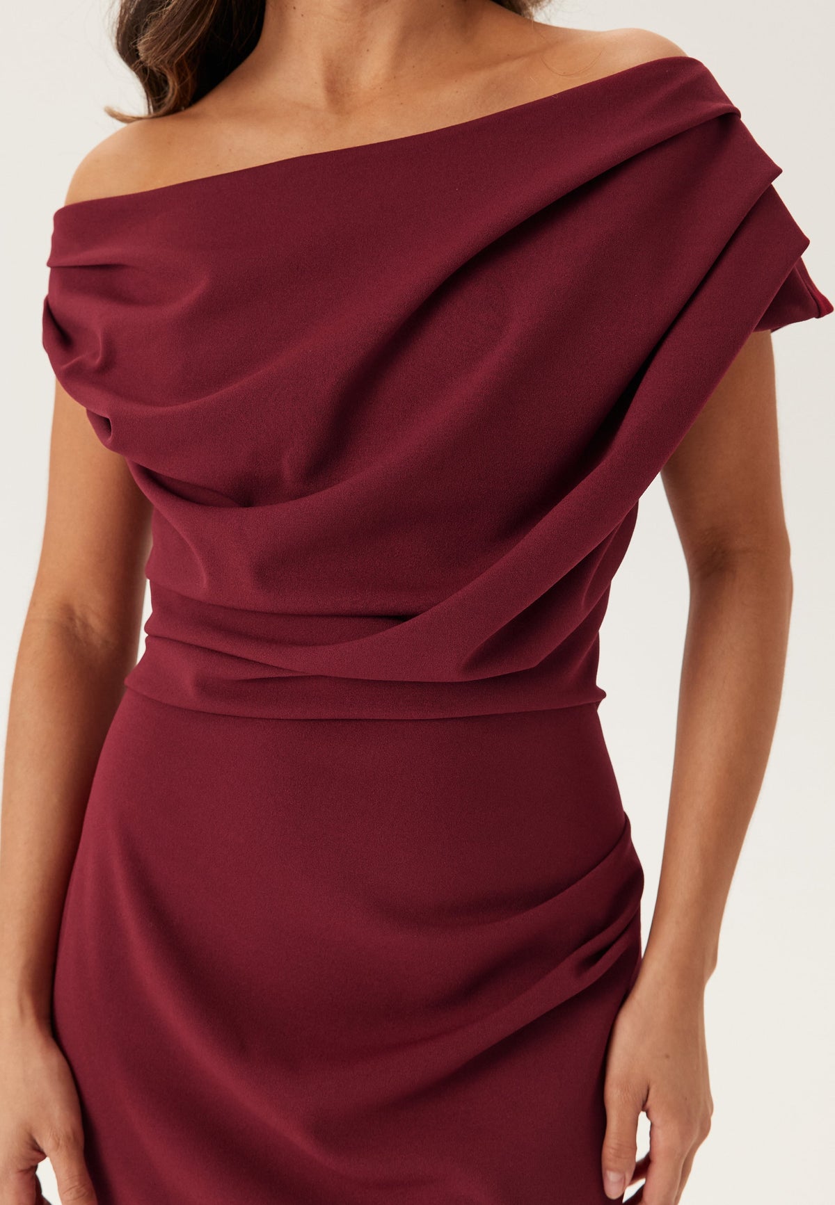 Kiara | Burgundy One-Shoulder Draped Maxi Dress
