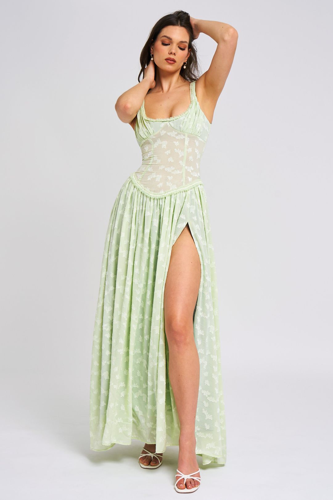 Louisa | Ethereal Floral Ruched Maxi Dress with High Slit