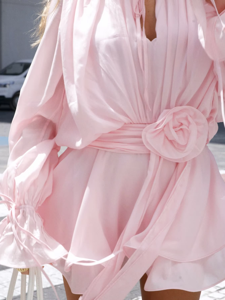 Rosette | Airy Bishop Sleeve Chiffon Mini Dress