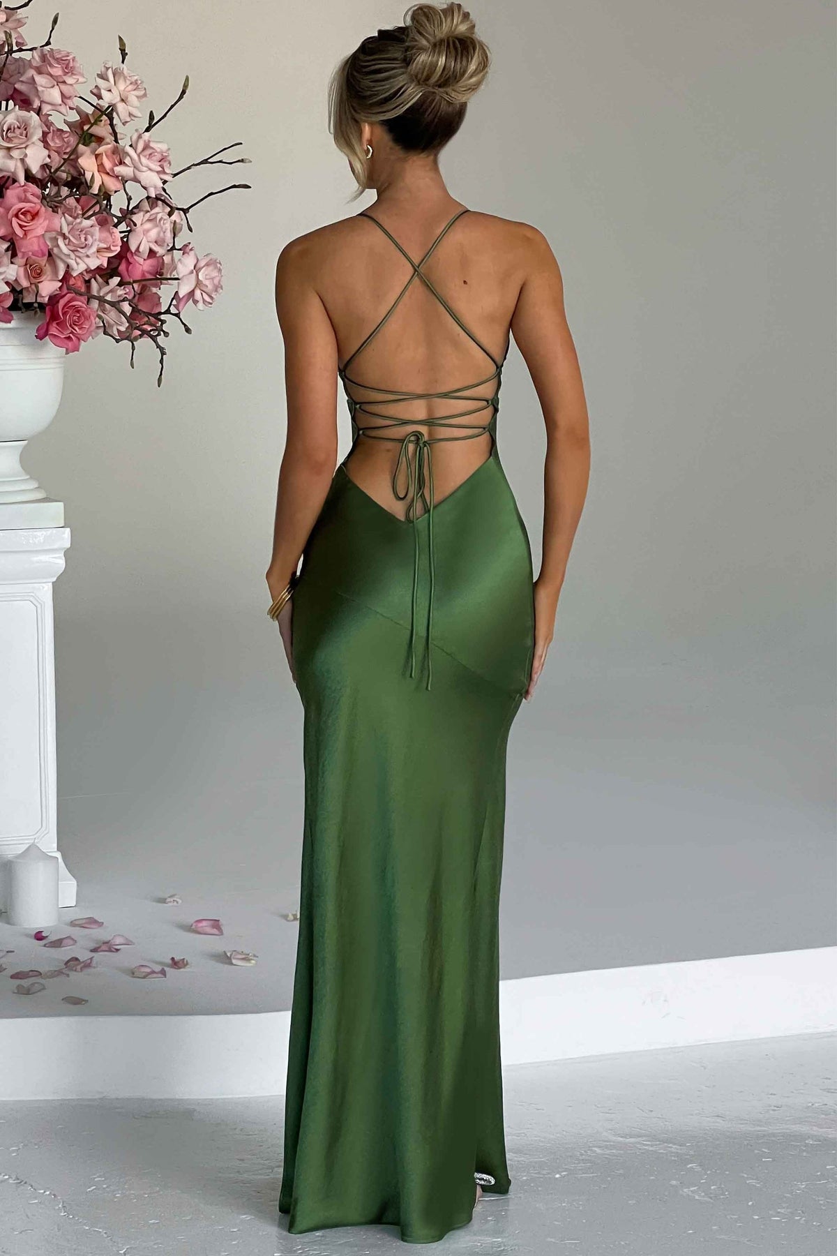 Alexia | Bias-Cut Plunging Satin Maxi Dress