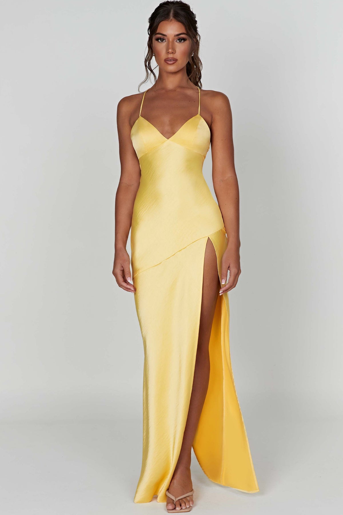Alexia | Bias-Cut Plunging Satin Maxi Dress