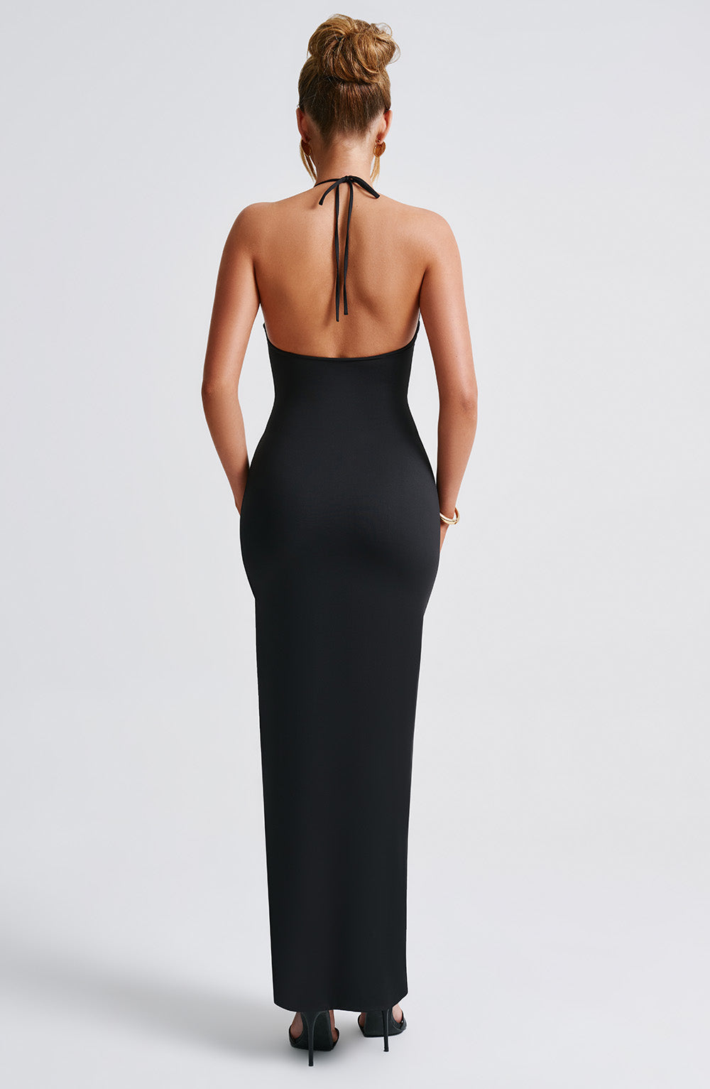 Kesha | Black Halter Neck Maxi Dress with High Split