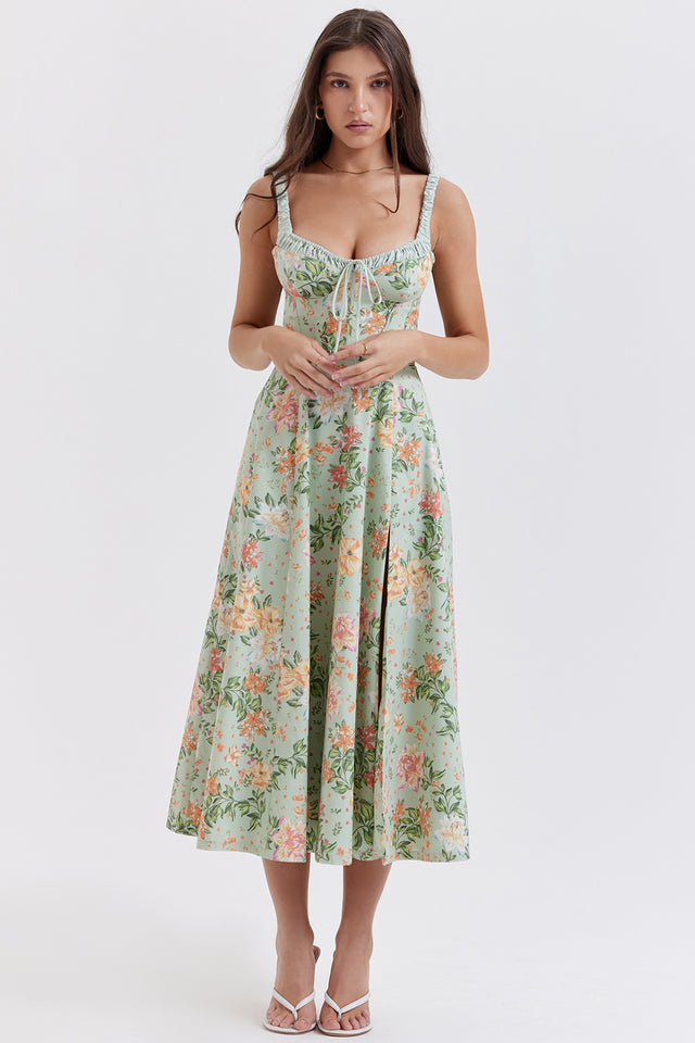 Sabrina | Floral Split Midi Dress – Romantic Spring Stretch Sundress