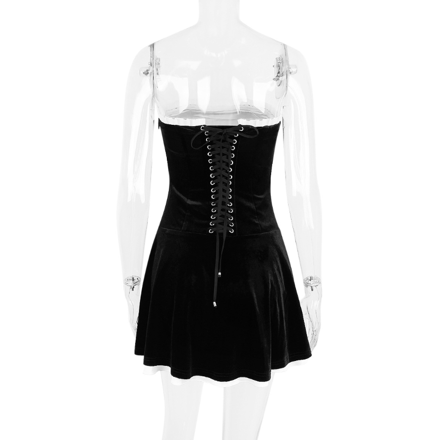 Marilla | Plush Black Velvet Strapless Mini Dress